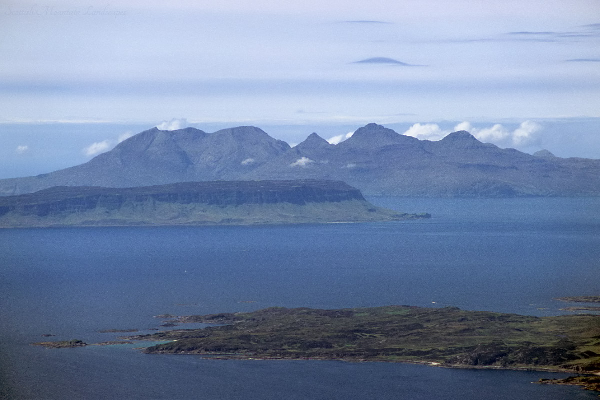 The islands of Eigg and Rùm, from the west top of Rois-Bheinn. Eigg and Rùm, from Rois-Bheinn.