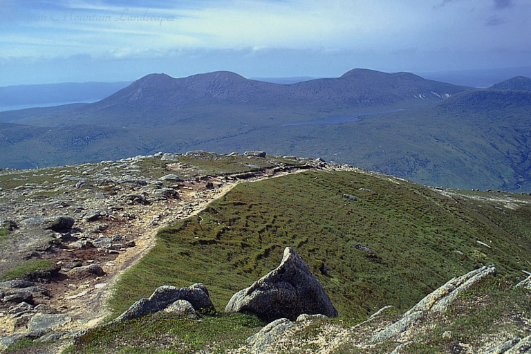 Beinn Bharrain, Mullach Bhuidhe and Beinn Bhreac, from the summit of Beinn Nuis. Beinn Bharrain, Mullach Bhuidhe and Beinn Bhreac, from the summit of Beinn Nuis.