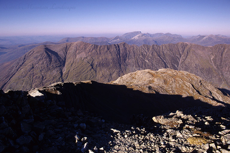 Looking north from the summit of Stob Coire nan Lochan, over Aonach Dubh and the Aonach Eagach.