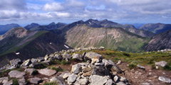 Buachaille Etive Beag and Bidean nam Bian, from the summit of Stob na Doire, Buachaille Etive Mòr.