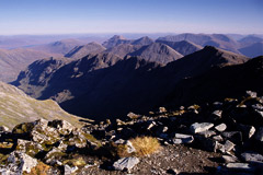 Looking east from Bidean nam Bian, over Beinn Fhada, Buachaille Etive Beag and Buachaille Etive Mòr.