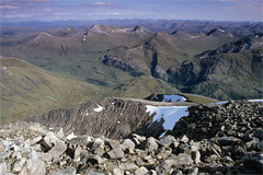 Looking over the Càrn Mòr Dearg arête and Glen Nevis, from the summit of Ben Nevis.