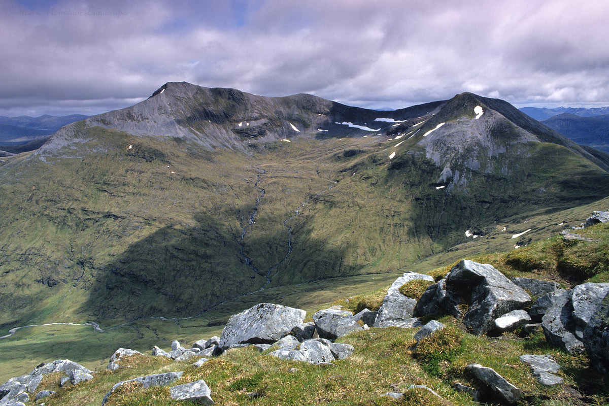 Binnein Mòr and Na Gruagaichean, from the summit of An Gearanach. Binnein Mòr and Na Gruagaichean.