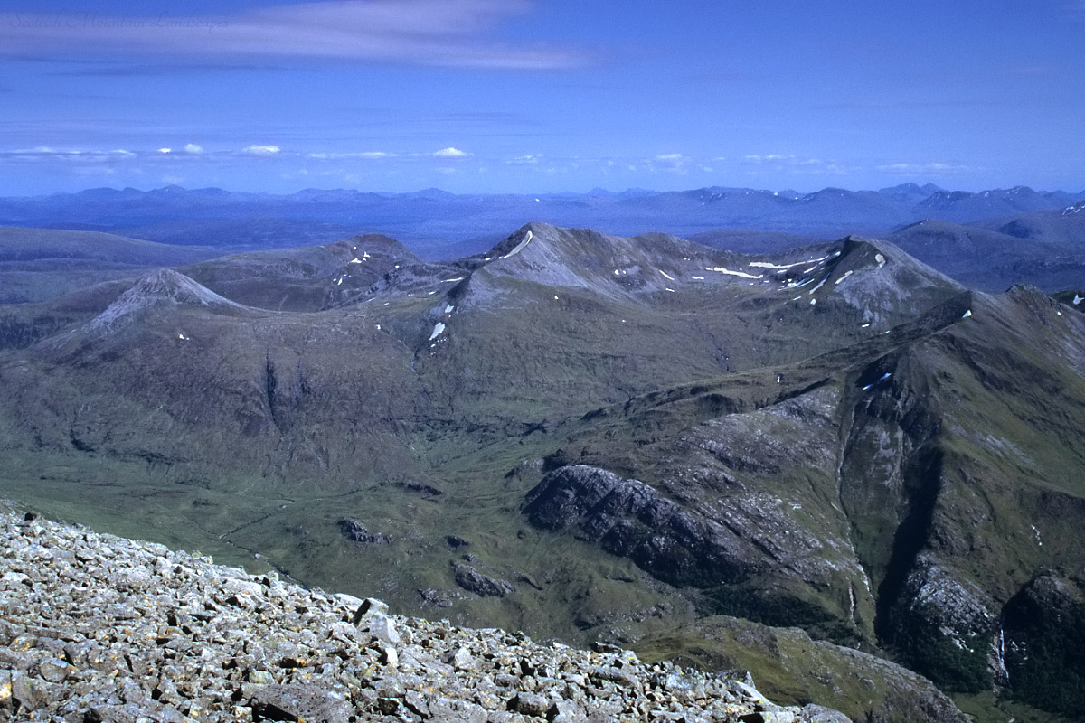 The eastern end of the Mamore Ridge, from the summit of Ben Nevis. The eastern end of the Mamore Ridge.