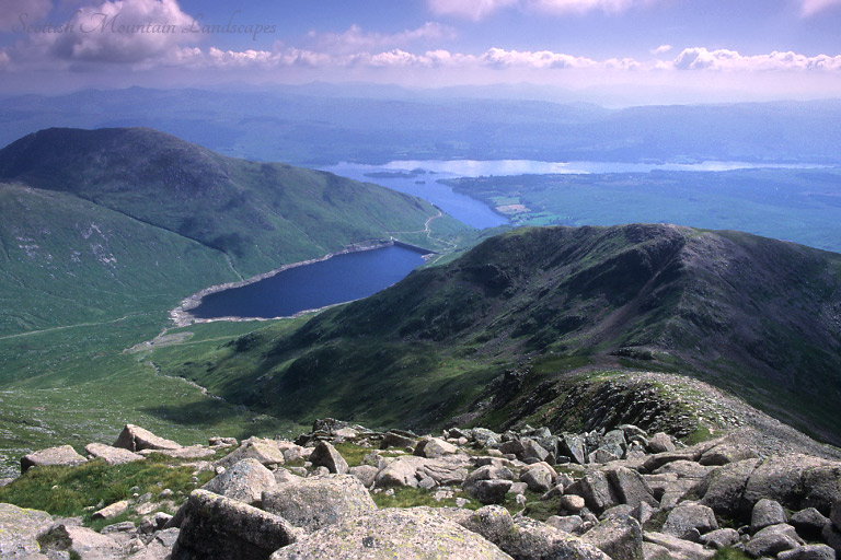 Beinn a' Bhùiridh, Cruachan reservoir and Loch Awe, from the summit of Ben Cruachan.