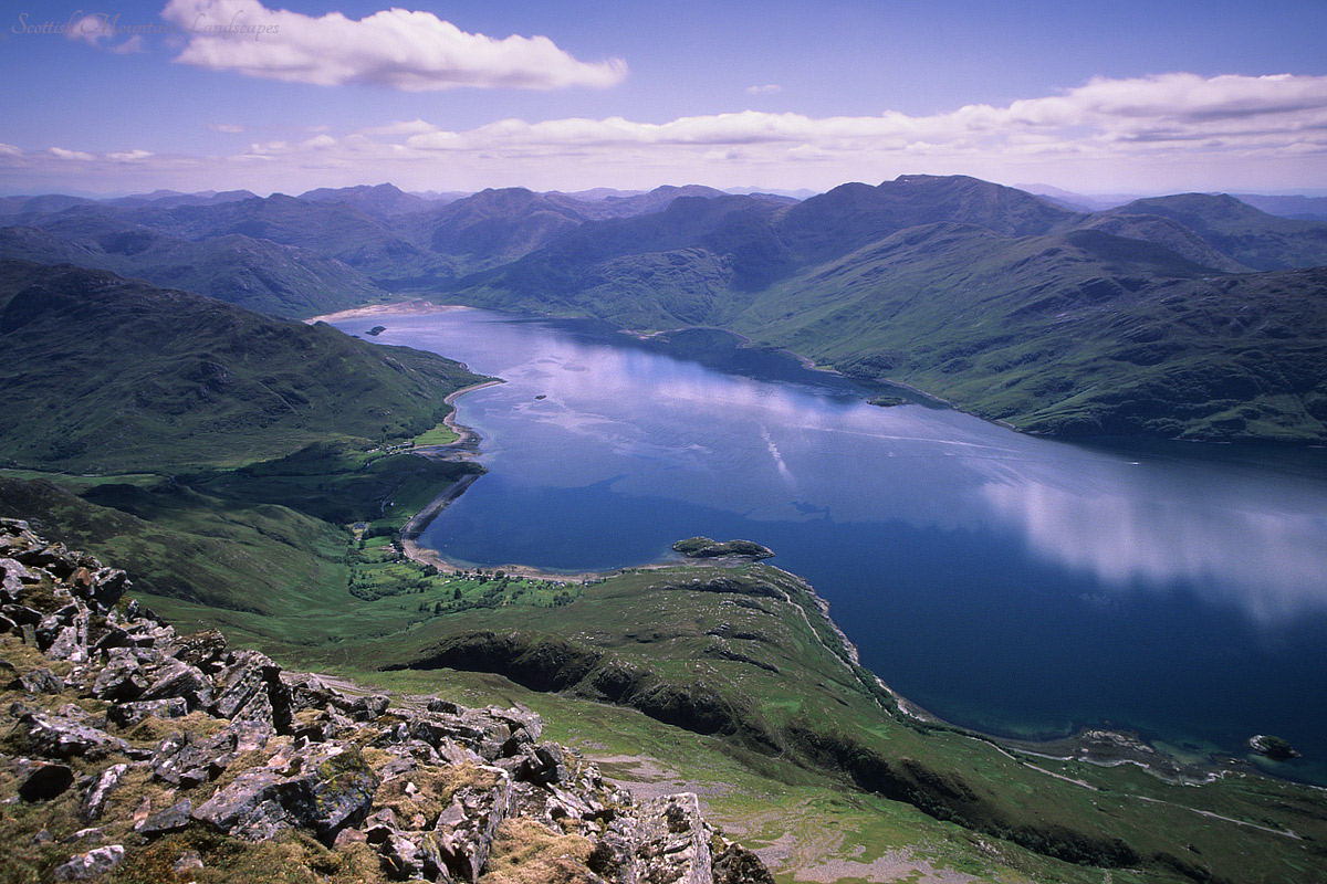 Arnisdale and Louch Hourn, from the west top of Beinn Sgritheall. Arnisdale and Louch Hourn, from Beinn Sgritheall.