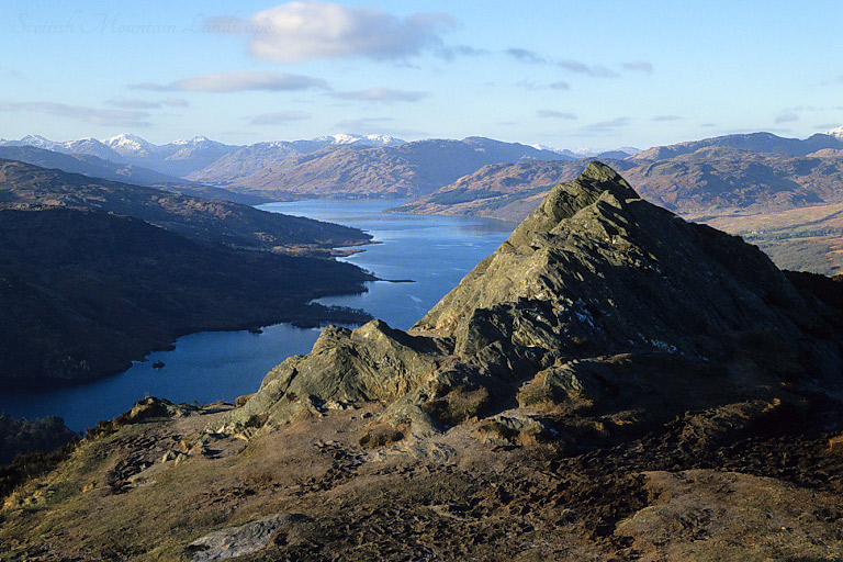 Looking west from the summit of Ben An, over Loch Katrine to the Arrochar Alps.
