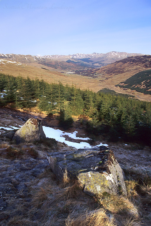 Looking north from the lower slopes of Benvane, along Glen Buckie to the Braes of Balquidder.