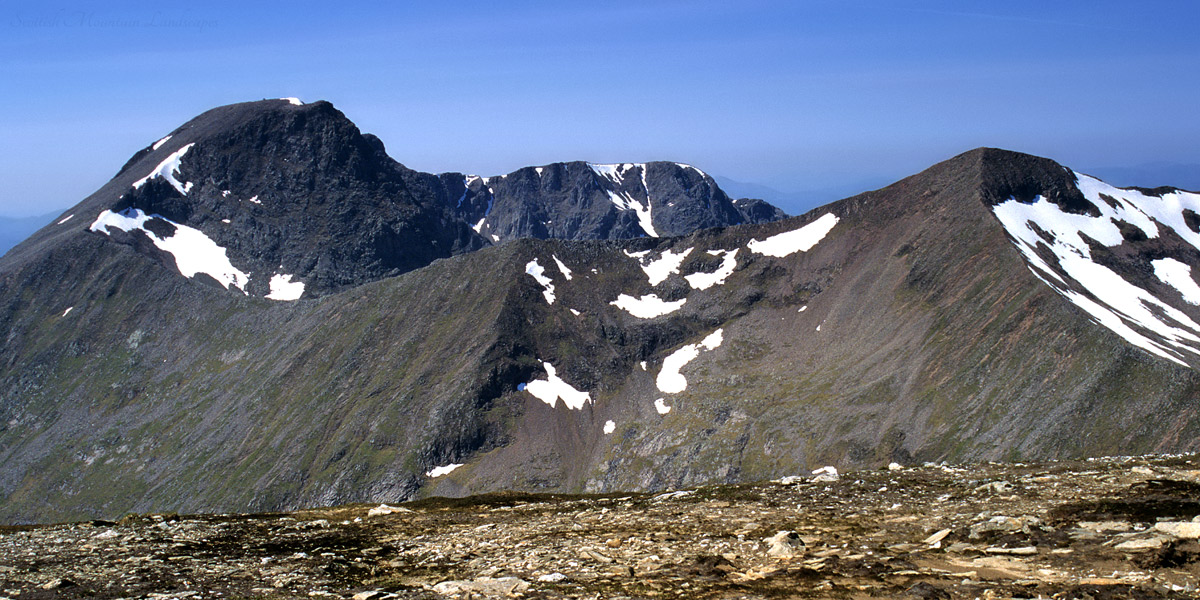 Ben Nevis and Carn Mòr Dearg, from the summit of Aonach Beag. Ben Nevis and Carn Mòr Dearg.